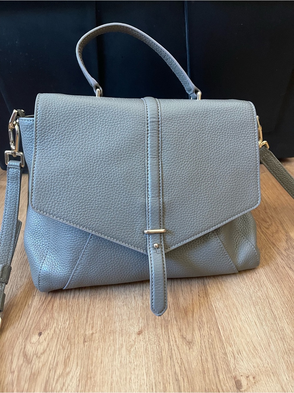 Tory Burch Pebbled Leather Top-Handle Satchel in Slate